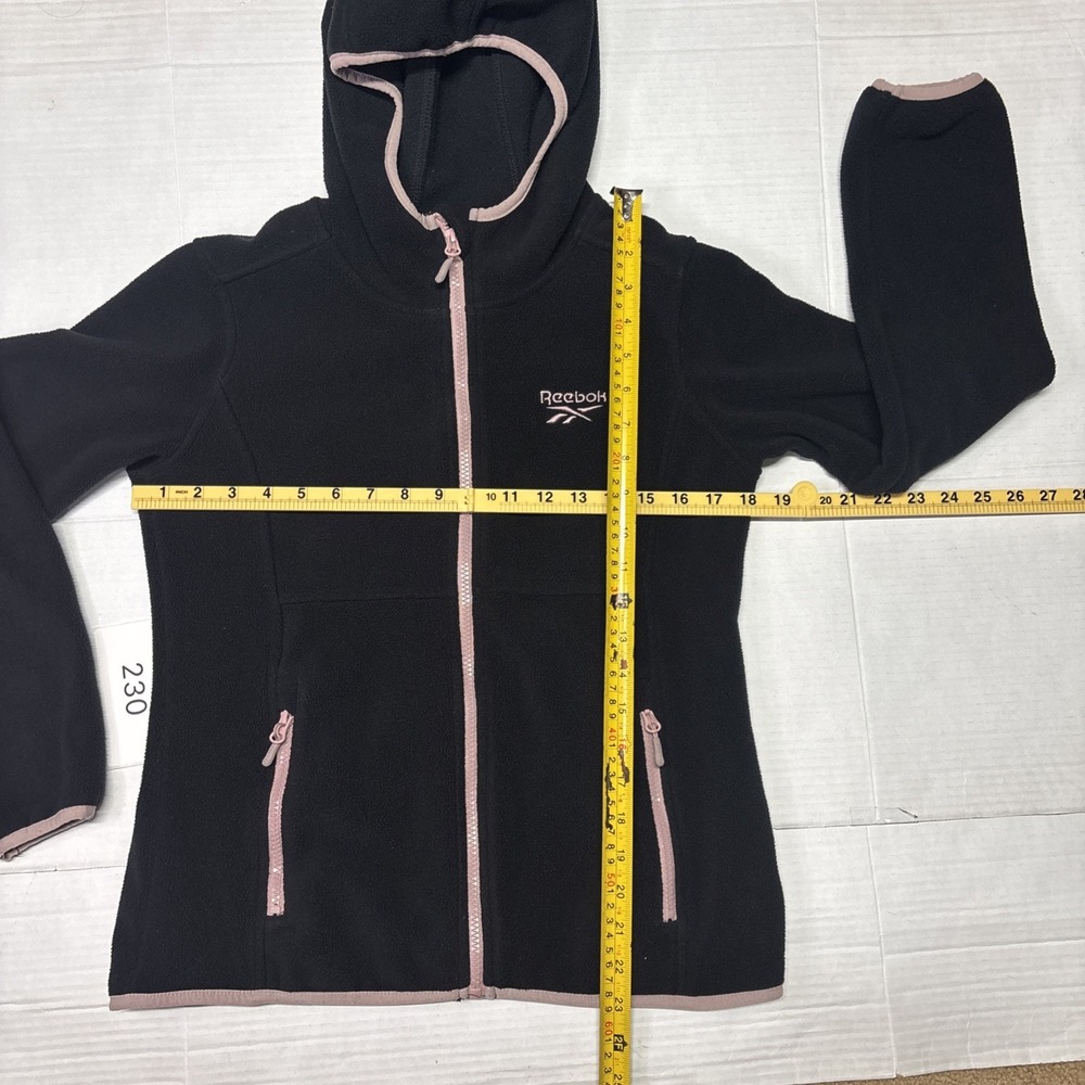 Reebok Girls Black Full Zip Fleece Hoodie Jacket Pink Trim L 14/16 - Picture 2 of 10